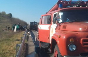 На трассе Киев - Одесса перевернулся военный бензовоз (ВИДЕО)