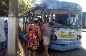 Одесский троллейбус врезался в дерево из-за лопнувшего колеса (ФОТО)