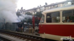 На станции скоростного трамвая в Киеве произошел сильный пожар (ФОТО)