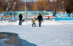 Озеро в Парке Победы превратилось в гигантский каток (ФОТО)